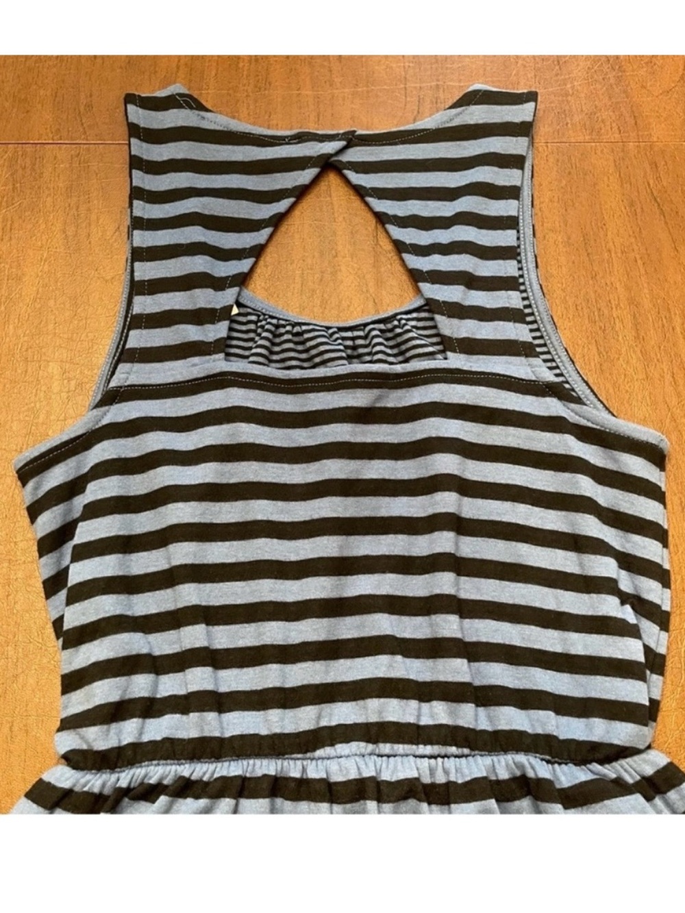 LOFT NWT Black Strip Blue Stretch Knit Sundress Cut-Out Back Tank Style Dress XS - Picture 6 of 12